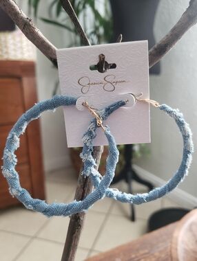 Jessica Simpson Distressed Denim Hoop Earrings